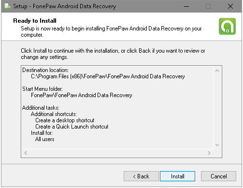 fonepaw android data recovery installs