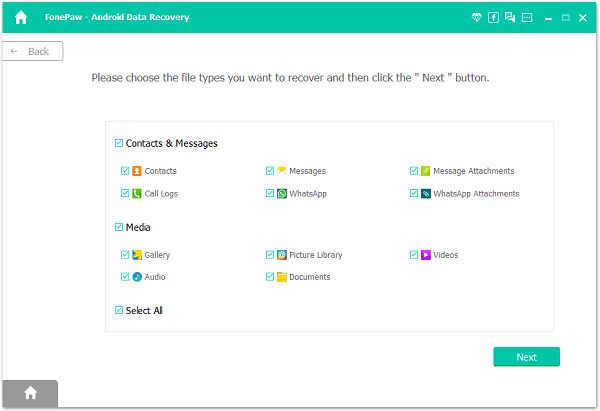 screenshot of overview select android data 