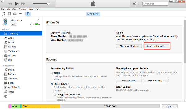 Restore iPhone with iTunes