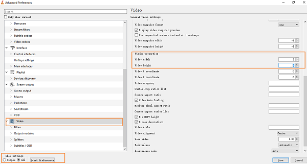 Set Video Width on VLC